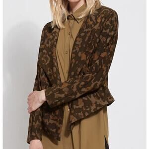 Lysse Sophia Cropped Camouflage Crepe Knit Jacket Lined Green Camo XS NWT